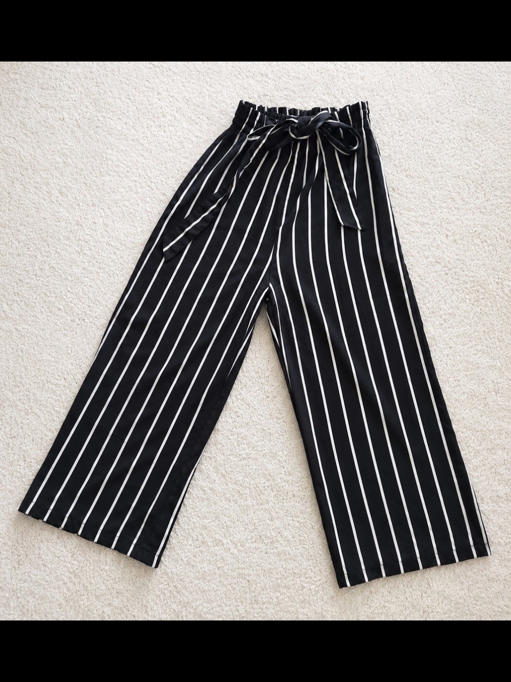 stradivarius Black and White Vertical-Stripe Wide-Leg Pants
